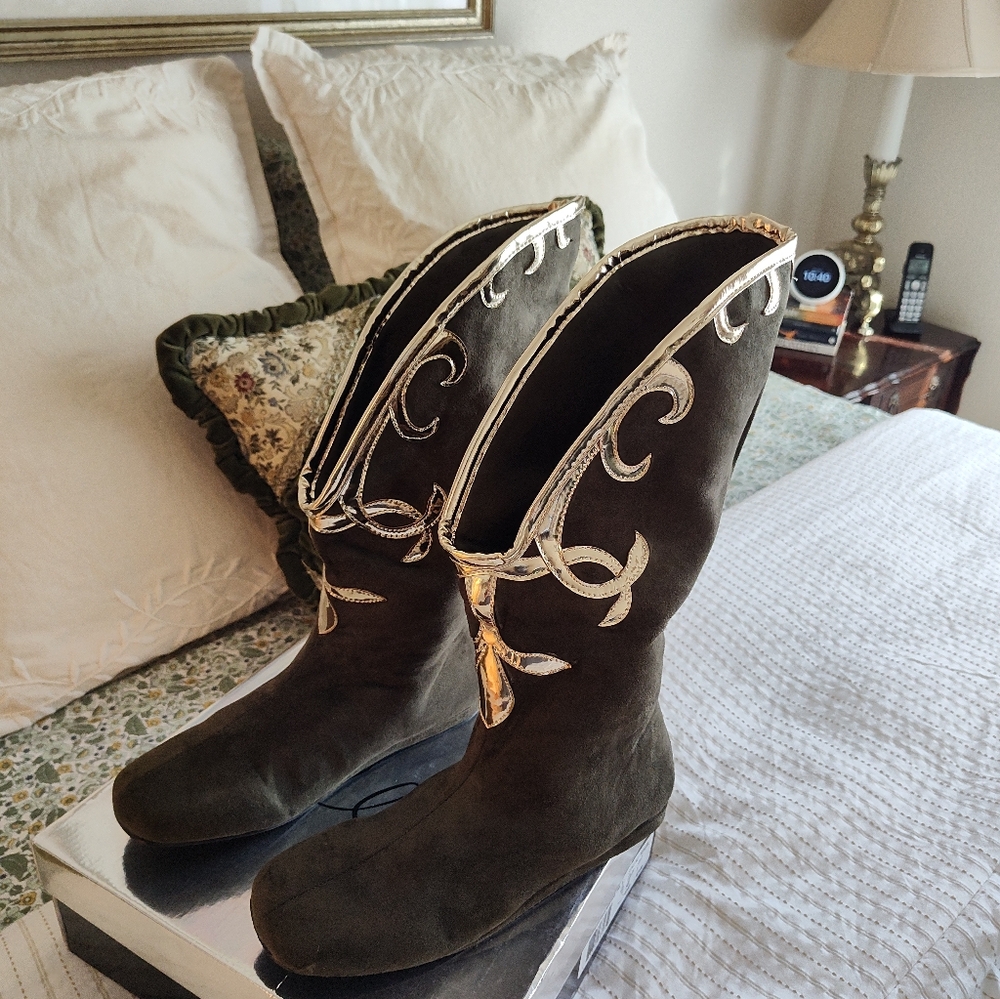 Ellie Green Boots with Gold Accents